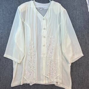 Hosanna Design Ivory Sheer Embroidered Blouse Womens 5XL Beaded USA